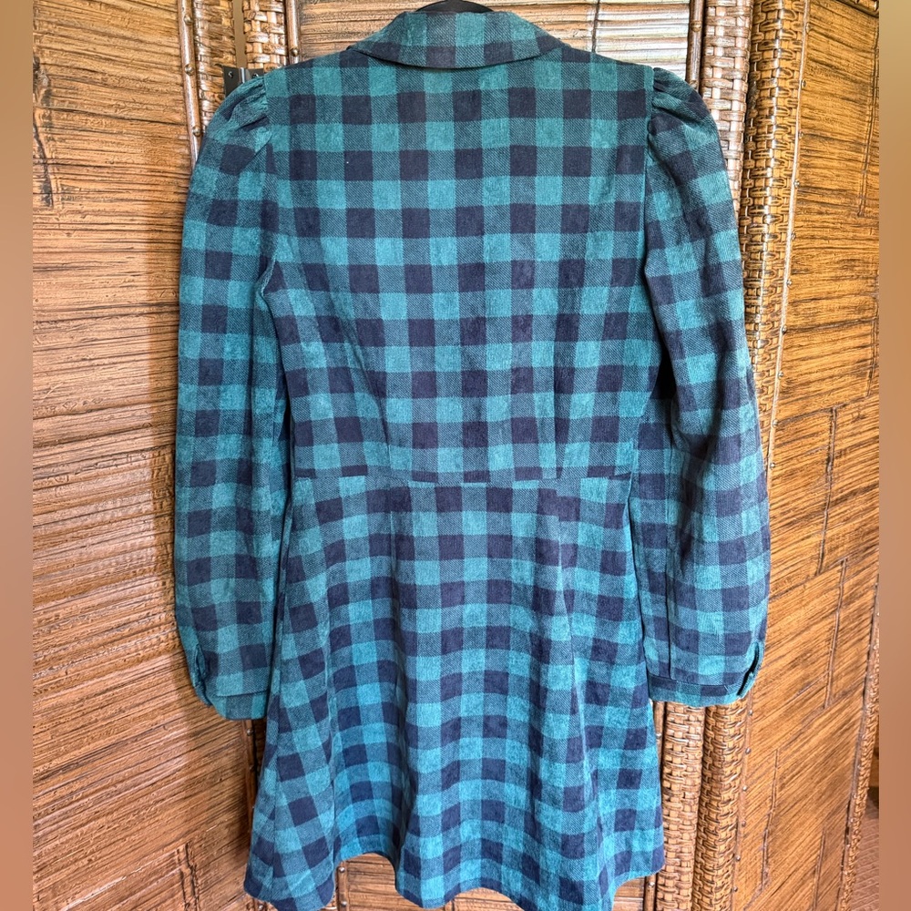 Zara Corduroy Green and Black Plaid Shirt Dress - Picture 4 of 7